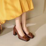 women's shoes temperament square head high heels thick heels