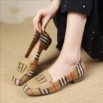 British women's square toe houndstooth pattern fabric metal buckle rhinestone boat shoes - Image 4