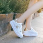 new versatile leather waterproof women's student butterfly sneakers lace-up Korean version versatile white shoes for women
