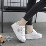new versatile leather waterproof women's student butterfly sneakers lace-up Korean version versatile white shoes for women - Image 6