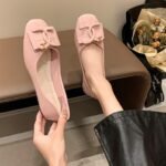 New Style Flat Black Small Fragrance Square Toe Shoes Patent Leather Shallow Mouth Shoes Soft Sole Plaid Bean Shoes