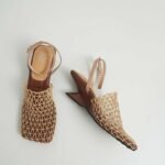 Summer New Vintage Woven Hollow Square Toe Thick Heel High Heels for Women