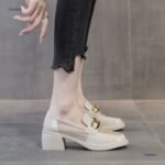 Real Soft Leather Women's Slip-On Shoes 2026 Spring and Autumn Season Chunky High Heel Fashion Sandals Hollow Breathable Lazy Shoes - Image 4