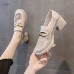 Real Soft Leather Women's Slip-On Shoes 2026 Spring and Autumn Season Chunky High Heel Fashion Sandals Hollow Breathable Lazy Shoes - Image 6