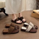 French-Style Square-Toe Wedge-Heeled Thick-Soled Slippers for Women, Summer Outdoor Wear, Soft Fabric Pleated Slip-On Casual Beach Sandals - Image 10