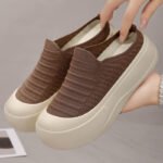 37-41 SIZE BROWN shallow-mouth height-increasing shoes, simple soft-soled half-support