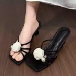 39 SIZE BLACK Fashionable, exquisite and beautiful matching skirt thick-heeled sandals for women