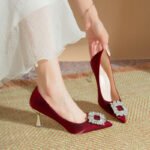 Elegant Rhinestone High Heels for Women, Black Low Heel, 2025 New Autumn Pointed Toe Shallow Mouth Off-White Thin Heel Pumps - Image 7