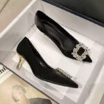 Elegant Rhinestone High Heels for Women, Black Low Heel, 2025 New Autumn Pointed Toe Shallow Mouth Off-White Thin Heel Pumps - Image 8